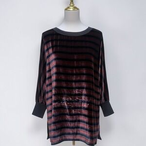 Lafayette 148 Joplin Tunic S Black Rust Silk Blend Velvet Burnout Striped